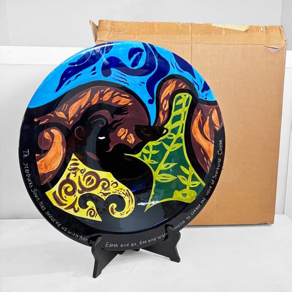 Starbucks 2002 Barista Siren's Plate 35/1200 Hand Painted Ltd Edition Lrg 18.75" - Picture 1 of 12